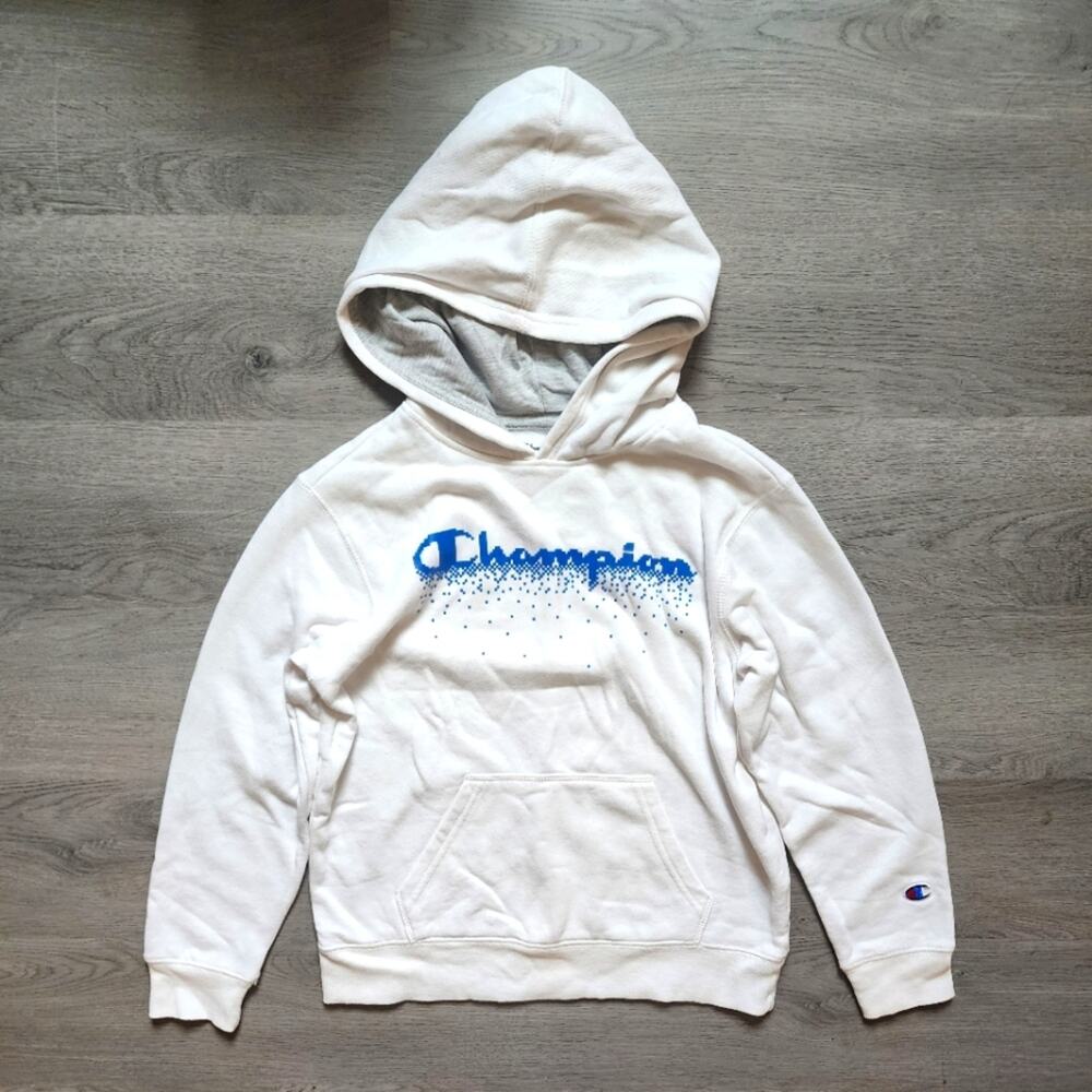 Champion Athleticwear Boy's White Logo Pullover Hooded Sweatshirt Hoodie Medium